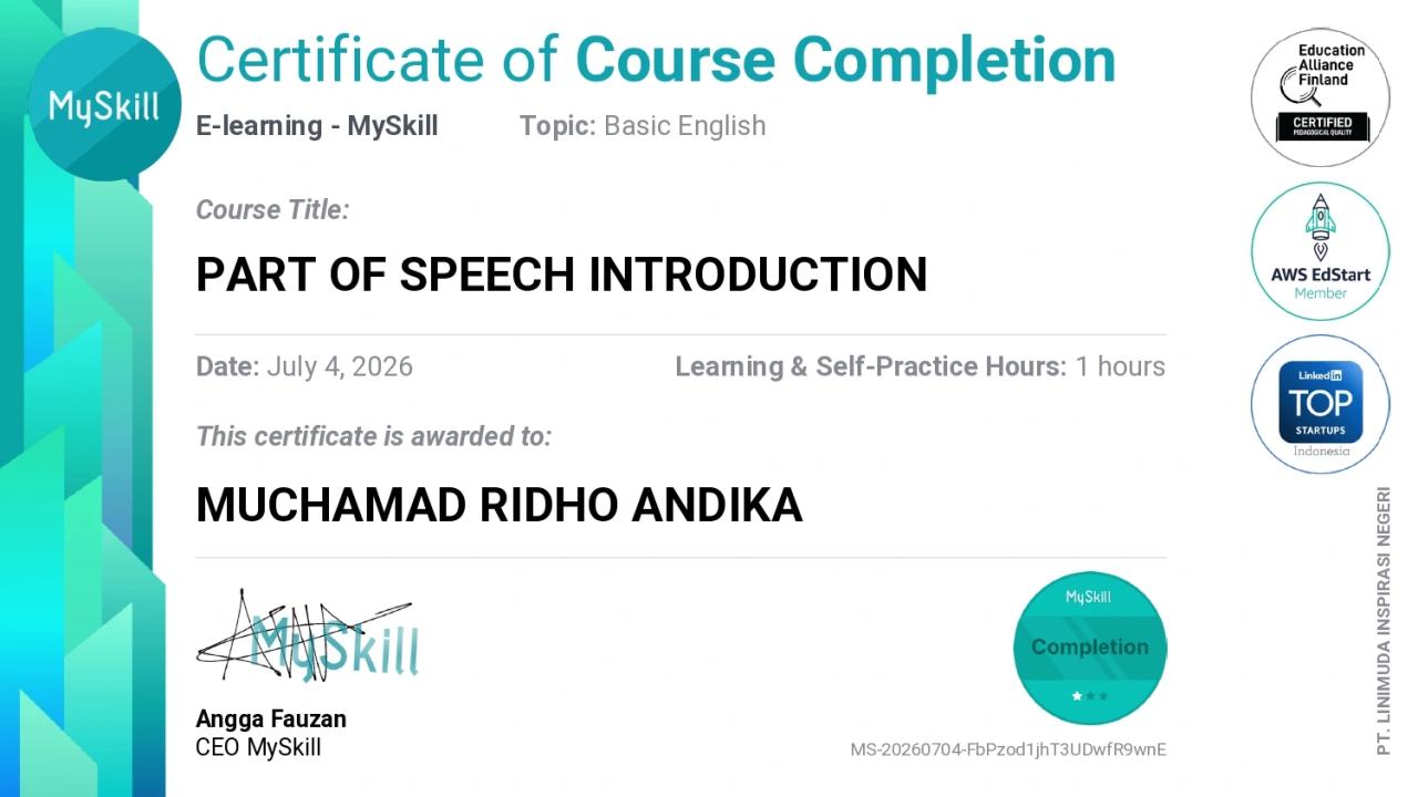 Dokumentasi pelatihan Part of Speech Introduction